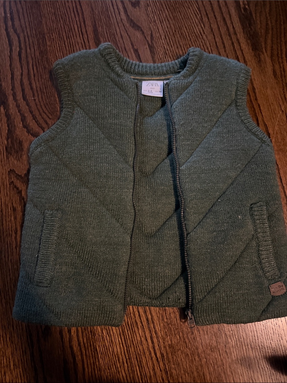 Zara Kids Olive Green Quilted Knit Vest